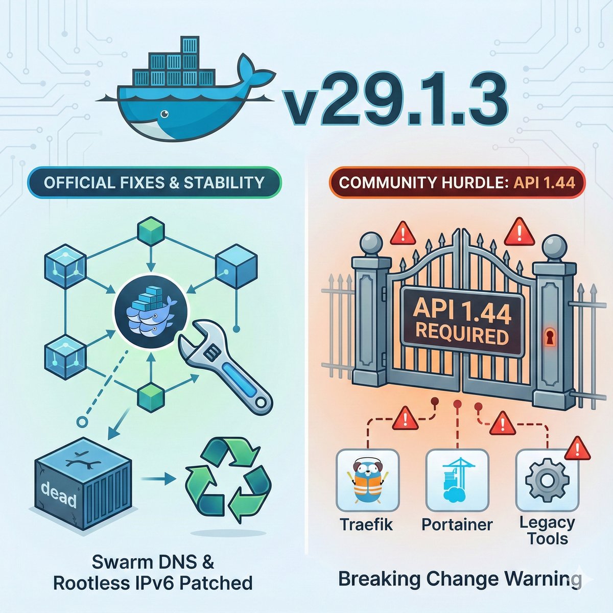 Docker Engine 29.1.3 修復 Swarm 網路問題與 Rootless 修正