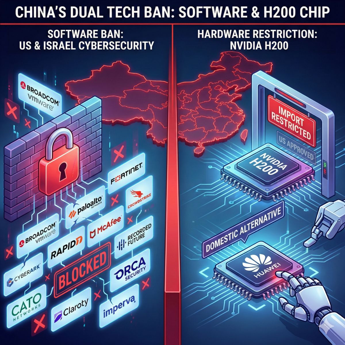 中國祭出雙重科技禁令，封殺美國、以色列資安軟體並限制 Nvidia H200 晶片進口