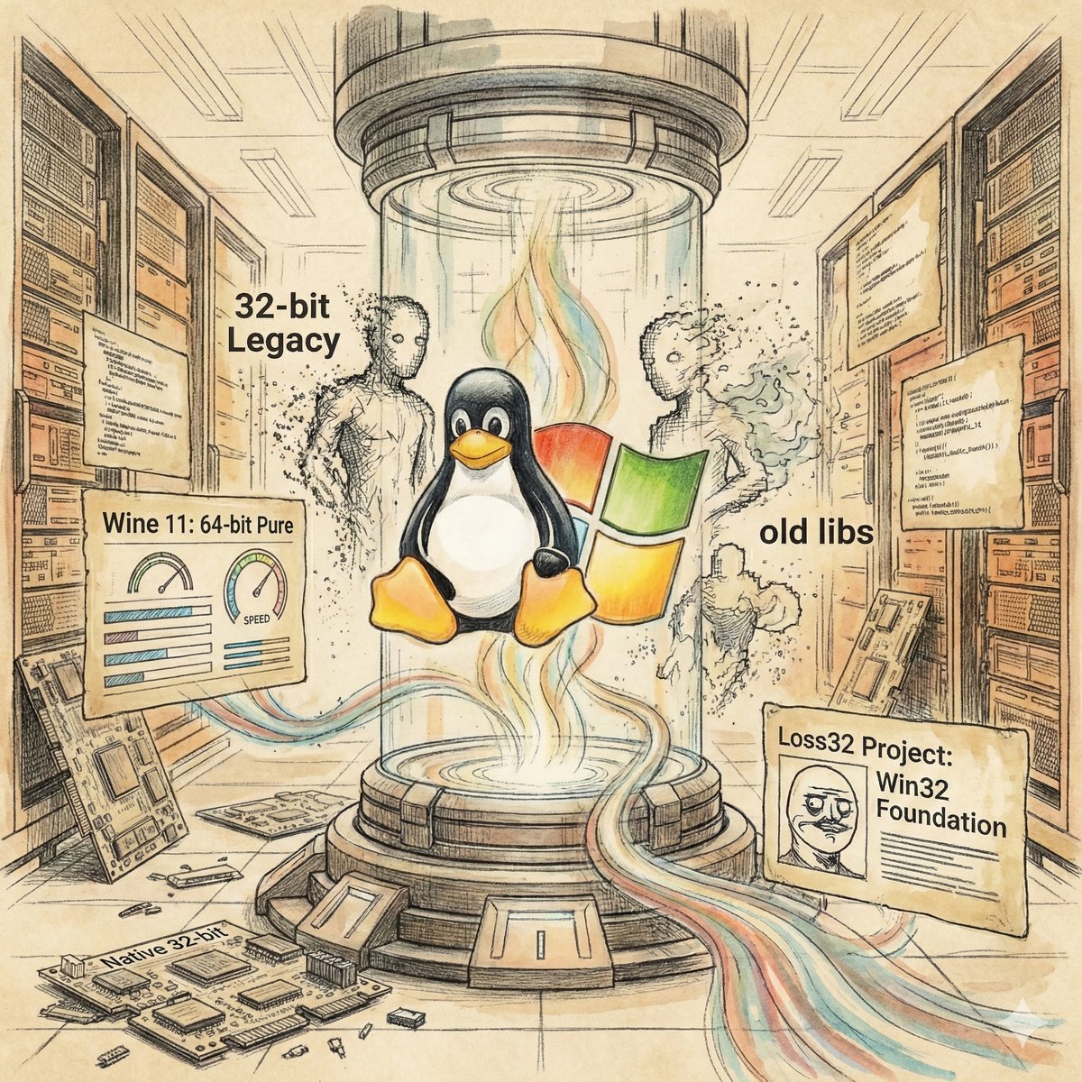 告別 32 位元幽靈：從 Wine 11 到 Loss32，Win32 竟成 Linux 最穩定的地基？