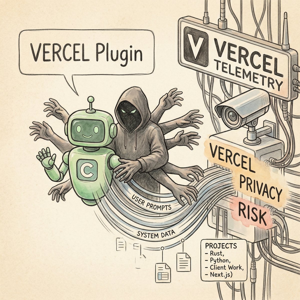 Claude Code 的 Vercel 擴充套件爆發隱私爭議,偷偷讀取所有專案的提示詞與 Bash 指令?