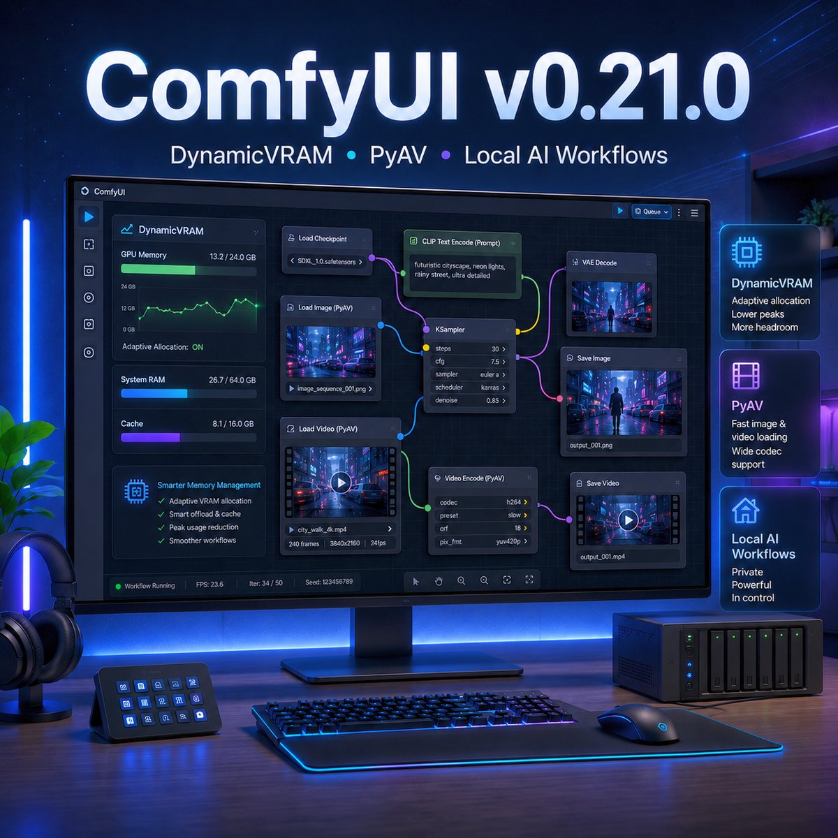 ComfyUI v0.21.0 釋出更新：DynamicVRAM、PyAV 載入改造與本地 AI 工作流實測