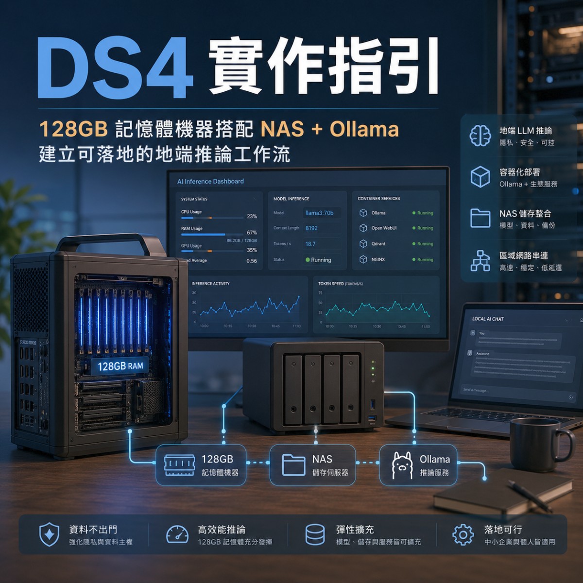 ds4 實作指引，128GB 記憶體機器搭配 NAS + Ollama 建立可落地的地端推論工作流