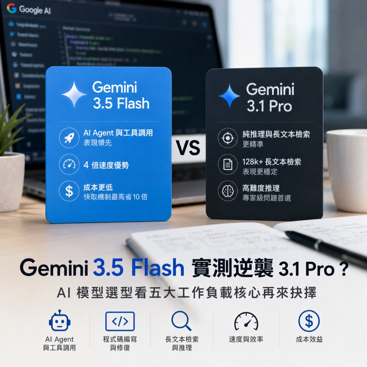 Gemini 3.5 Flash 實測逆襲 3.1 Pro？ AI 模型選型看五大工作負載核心再來抉擇