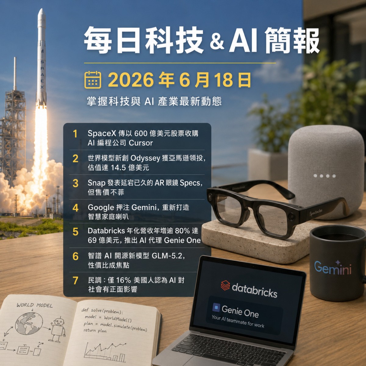 世界模型新創估值衝破 14 億美元｜每日科技 & AI 簡報｜2026年6月18日