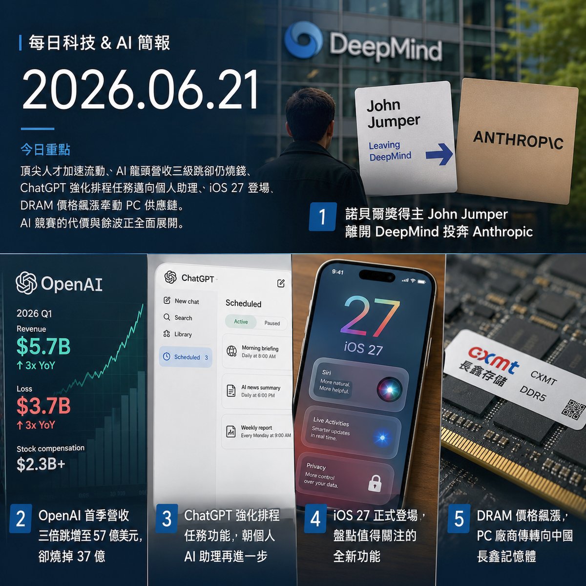 AI 軍備競賽繼續升溫：搶人才、燒資金、搶記憶體｜每日科技 & AI 簡報｜2026年6月21日
