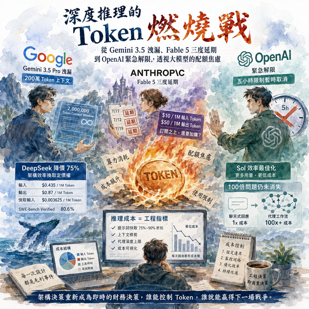 深度推理的 Token 燃燒戰：從 Gemini 3.5 Pro 洩漏、Fable 5 三度延期到 OpenAI 緊急解限，透視大模型的配額焦慮