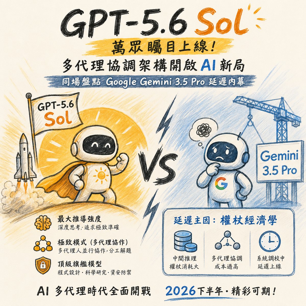GPT-5.6 Sol 萬眾矚目上線聚焦多代理協調架構，同場加映 Google Gemini 3.5 Pro 延遲內幕