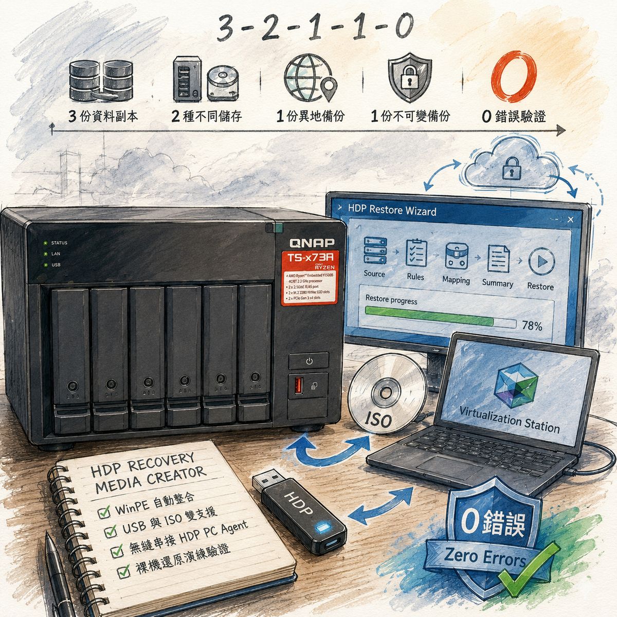 實戰指南：HDP Recovery Media Creator 打造 ISO 還原媒體，NAS 虛擬機沙盒完成 0 錯誤演練