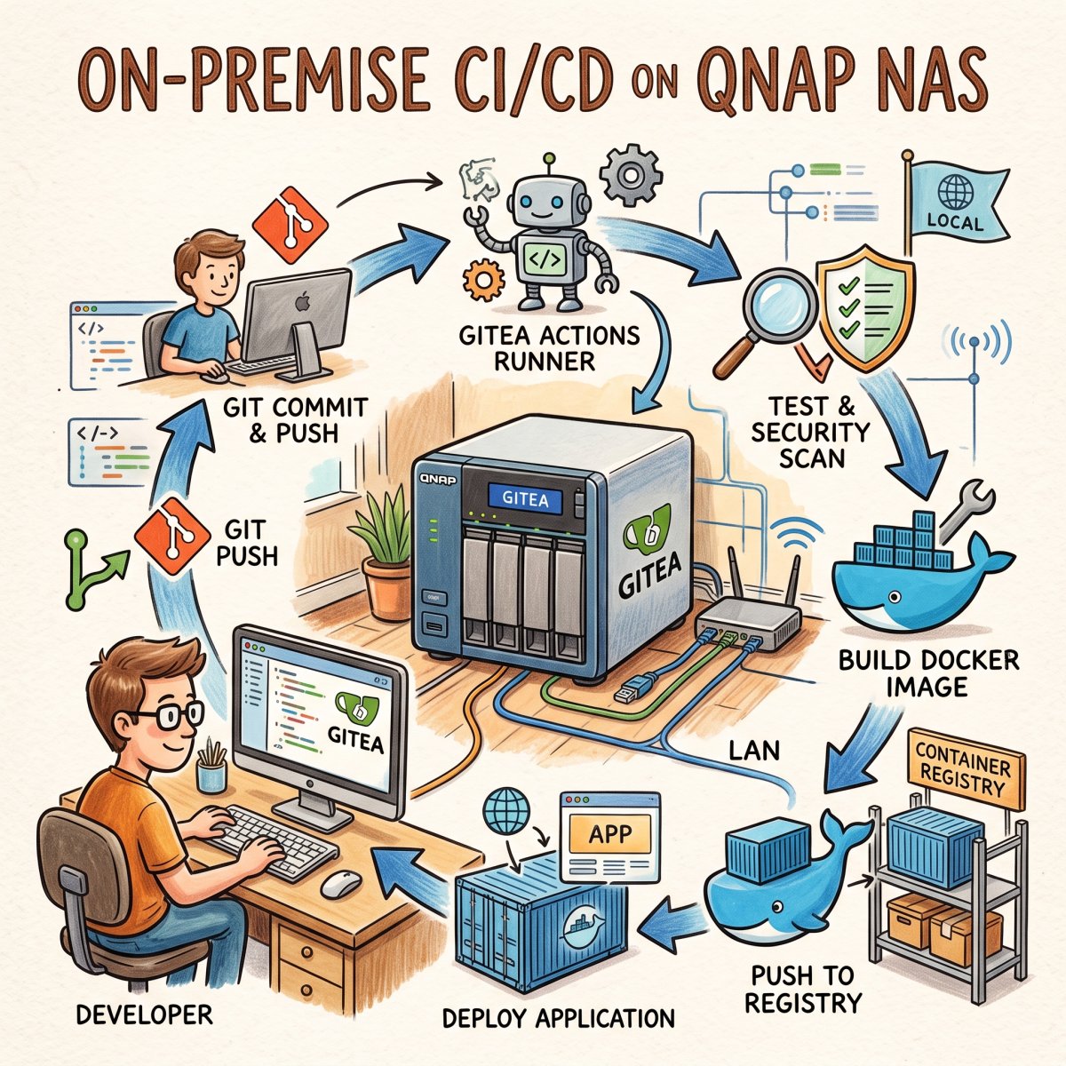 在 QNAP NAS 上打造地端 CI/CD：從 Git、Runner 到 Docker 自動部署