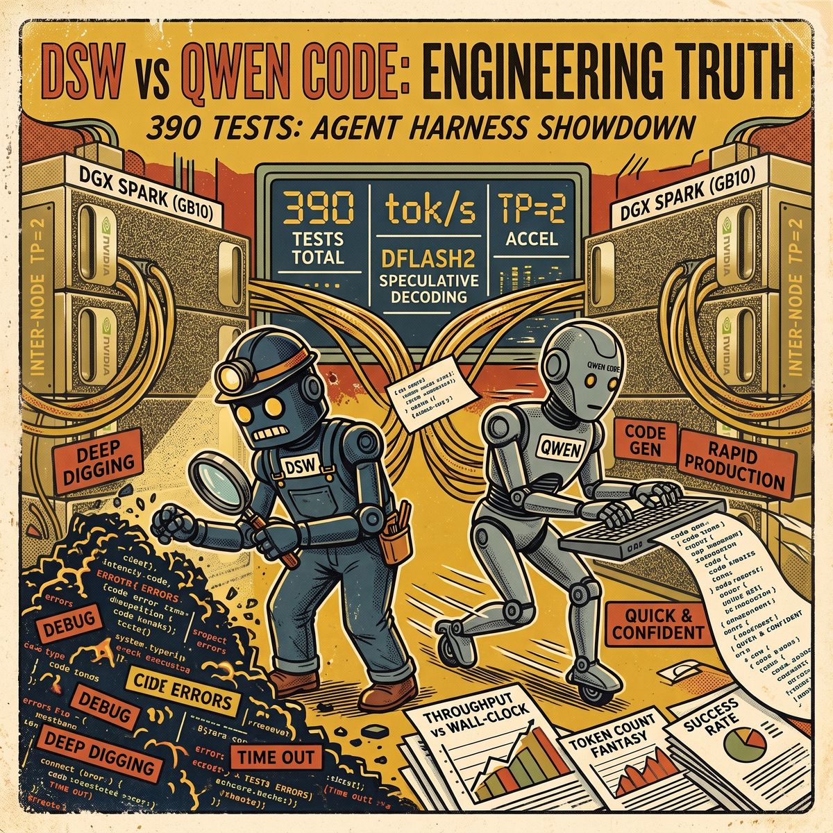390 次 Agent Harness 實測 dsw vs Qwen Code：DFlash2 投機解碼與雙機平行推論的工程真相