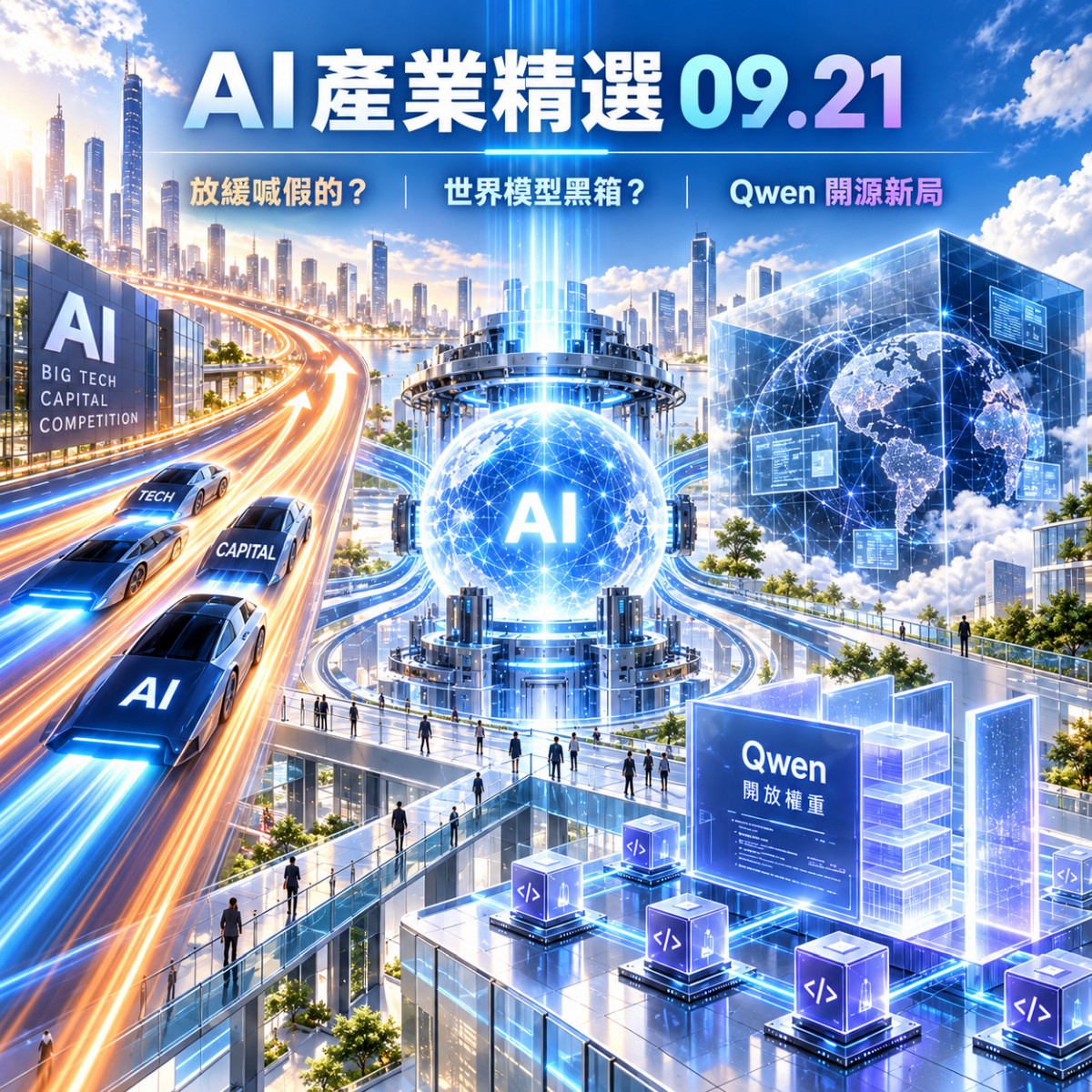 AI 巨頭放緩喊假的？｜世界模型黑箱？｜Qwen 開源新局｜產業精選 09.21