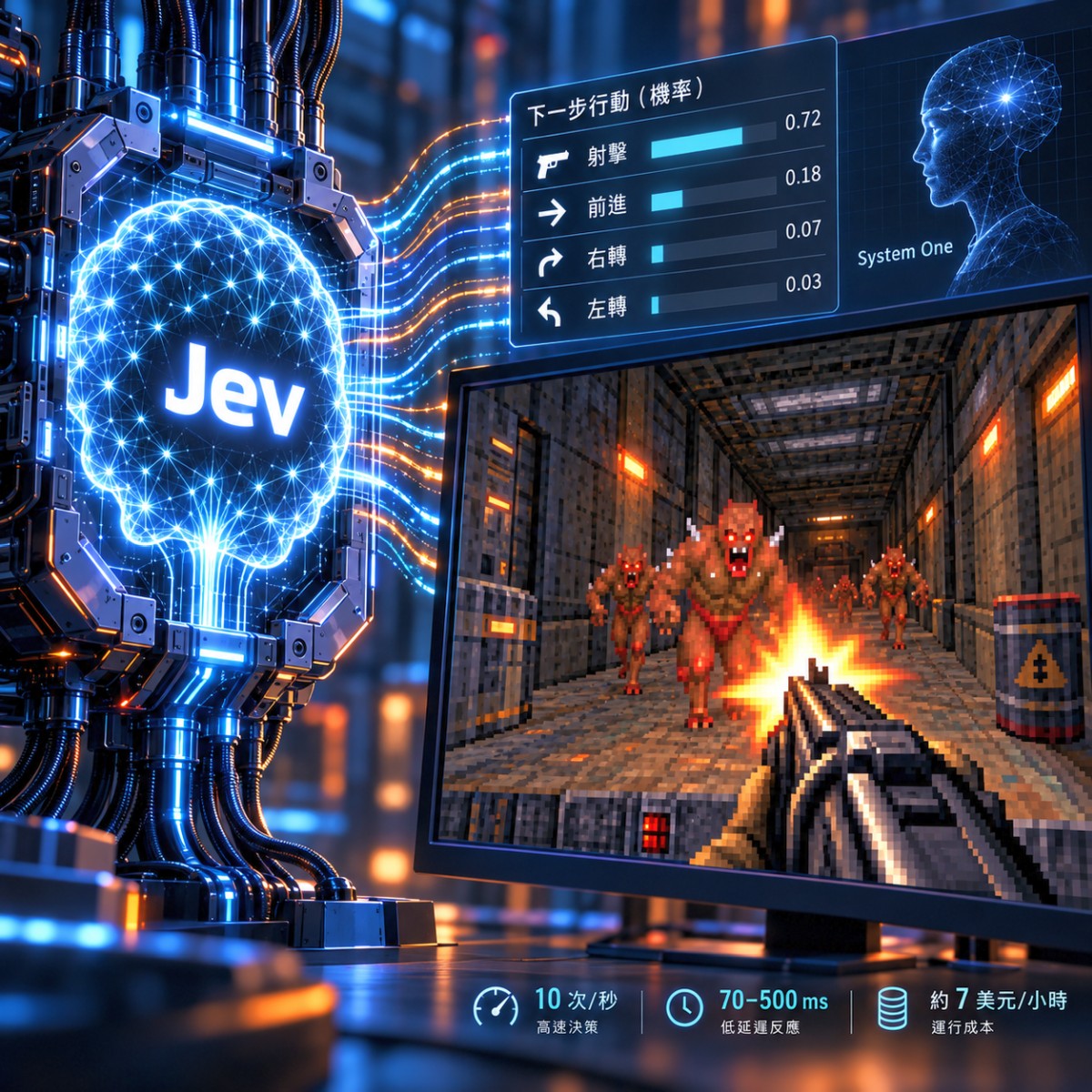 ChatGPT 共同發明人推出 Jev 模型，每秒 10 次決策即時玩 Doom，每小時成本約 7 美元