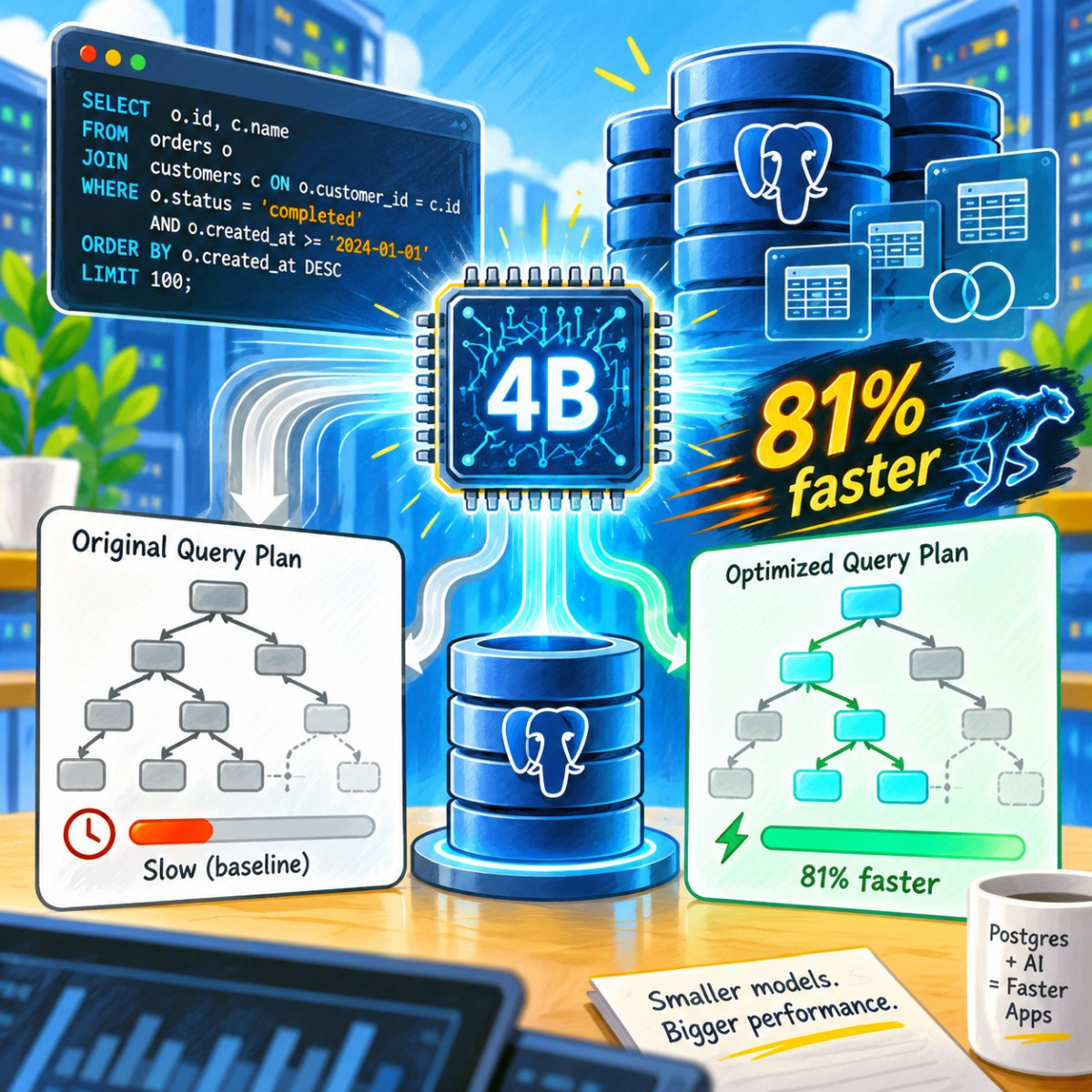 用 40 億參數小模型改寫查詢計畫，速度比 Postgres 快上 81%
