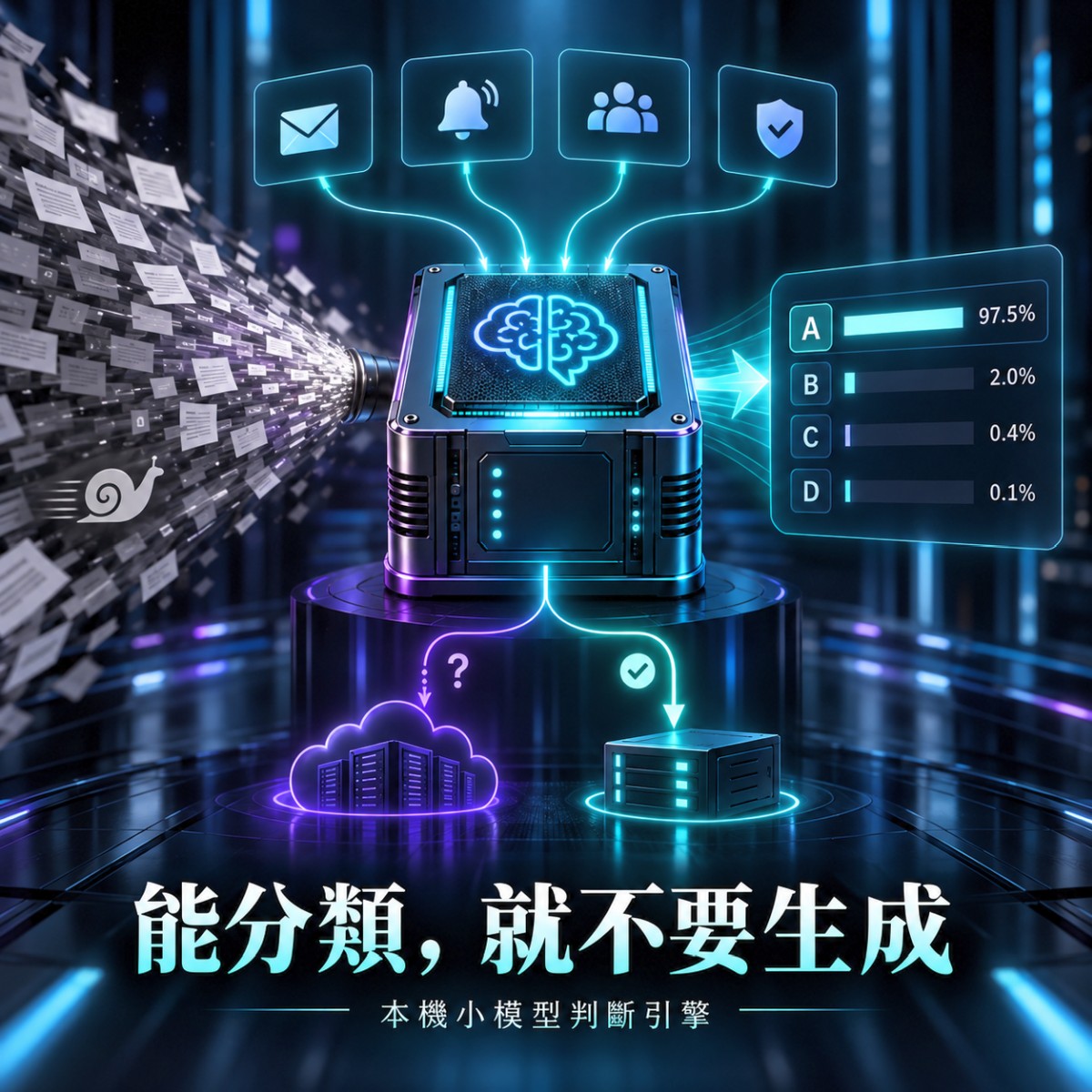 能自動分類就不要依賴生成，參考 JEV 概念實作本機小模型當決策判斷引擎