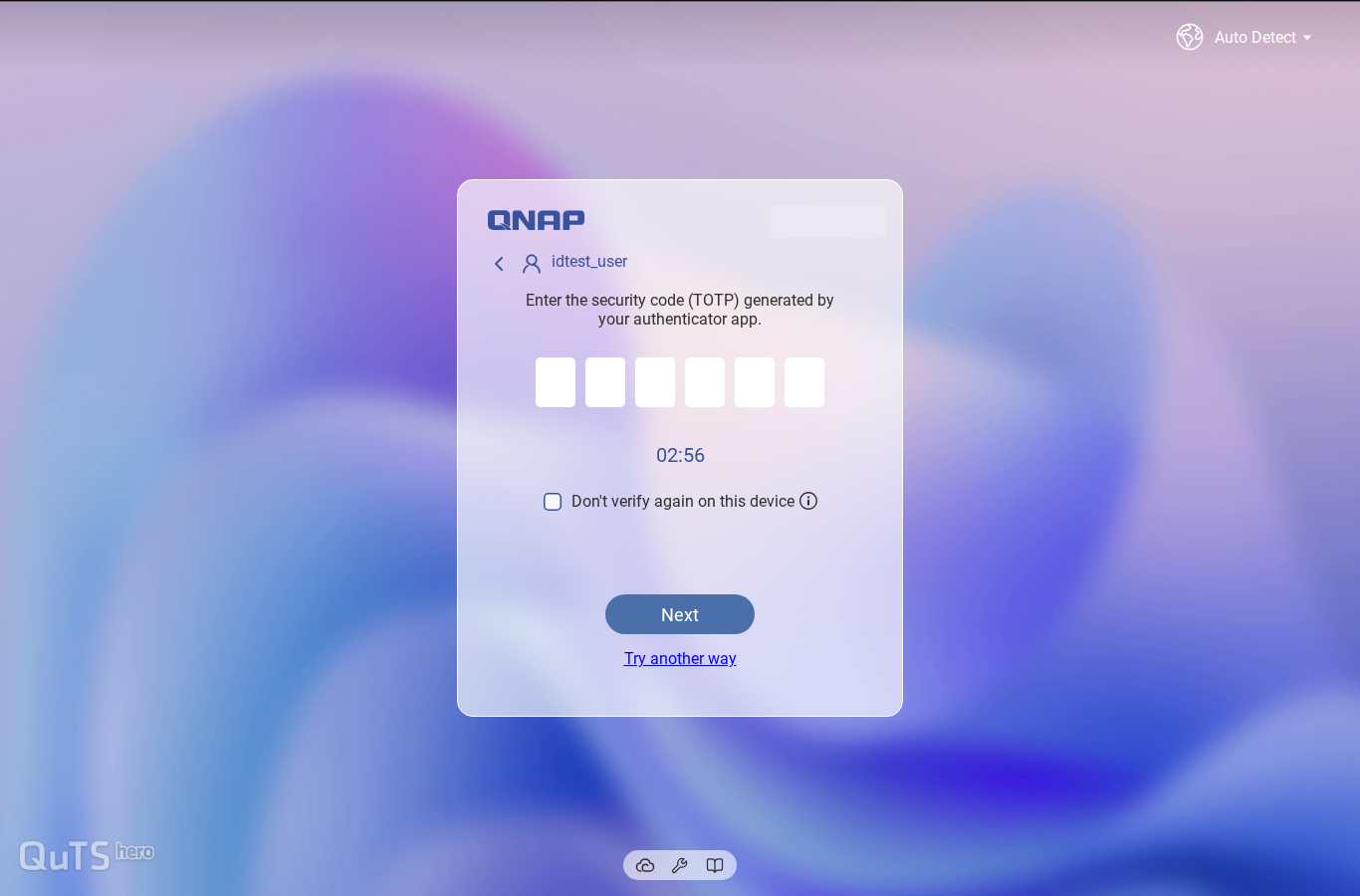 QNAP 登入時要求輸入驗證器產生的六位動態驗證碼