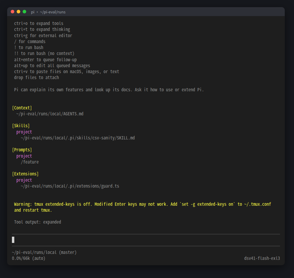 Ctrl+O 顯示已載入的 context、skill、prompt 與 extension